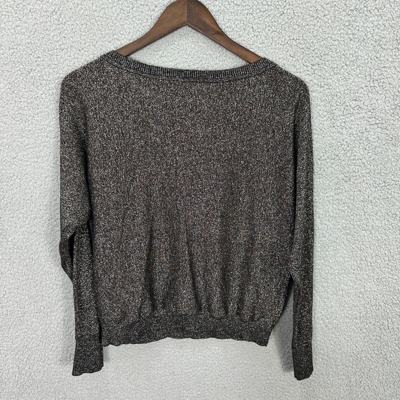 Velvet Sweater Womens S Metallic Black Silver Lurex Silk Blend Party Glam Boho - Picture 7 of 7